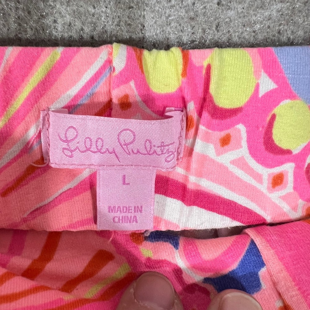 Lilly Pulitzer Reef Retreat Casual Flare Pants L Pink Blue Shell Print Stretch - Picture 6 of 10